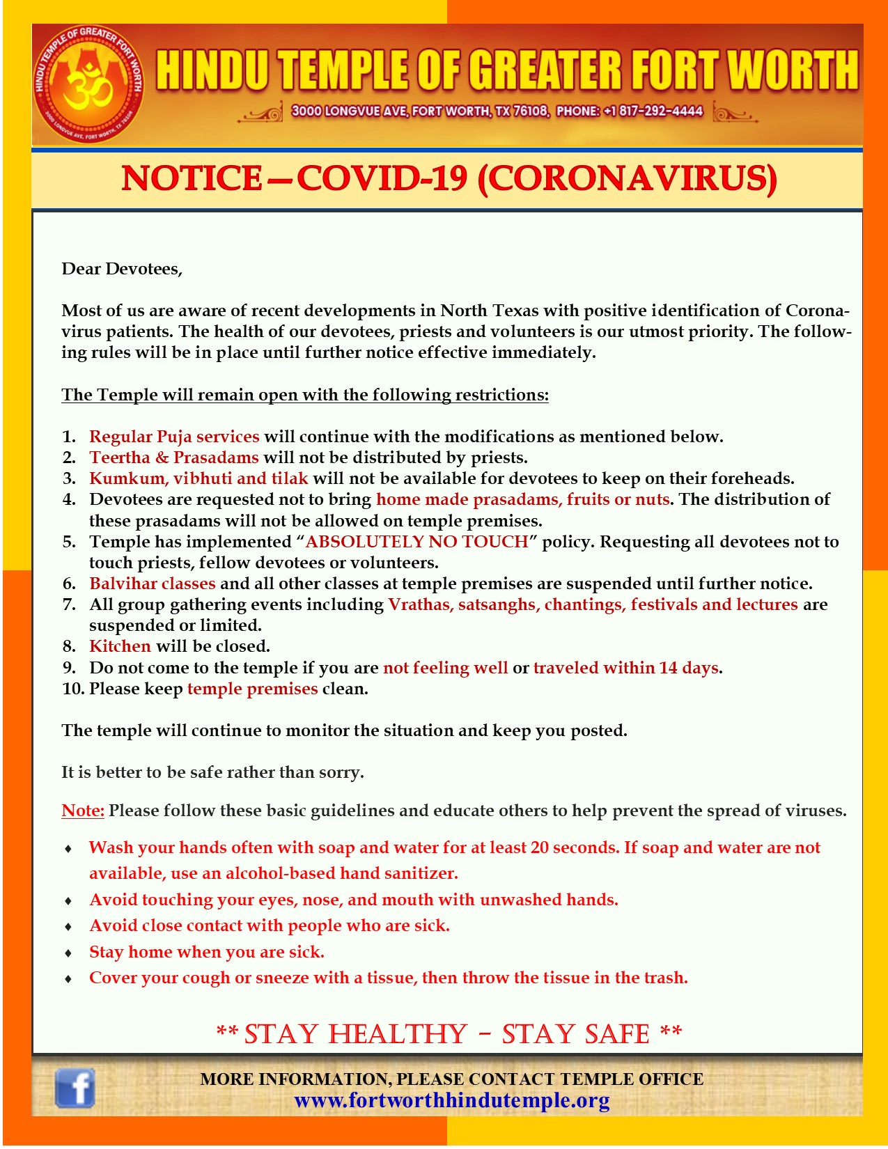 Notice Regarding Corona virus