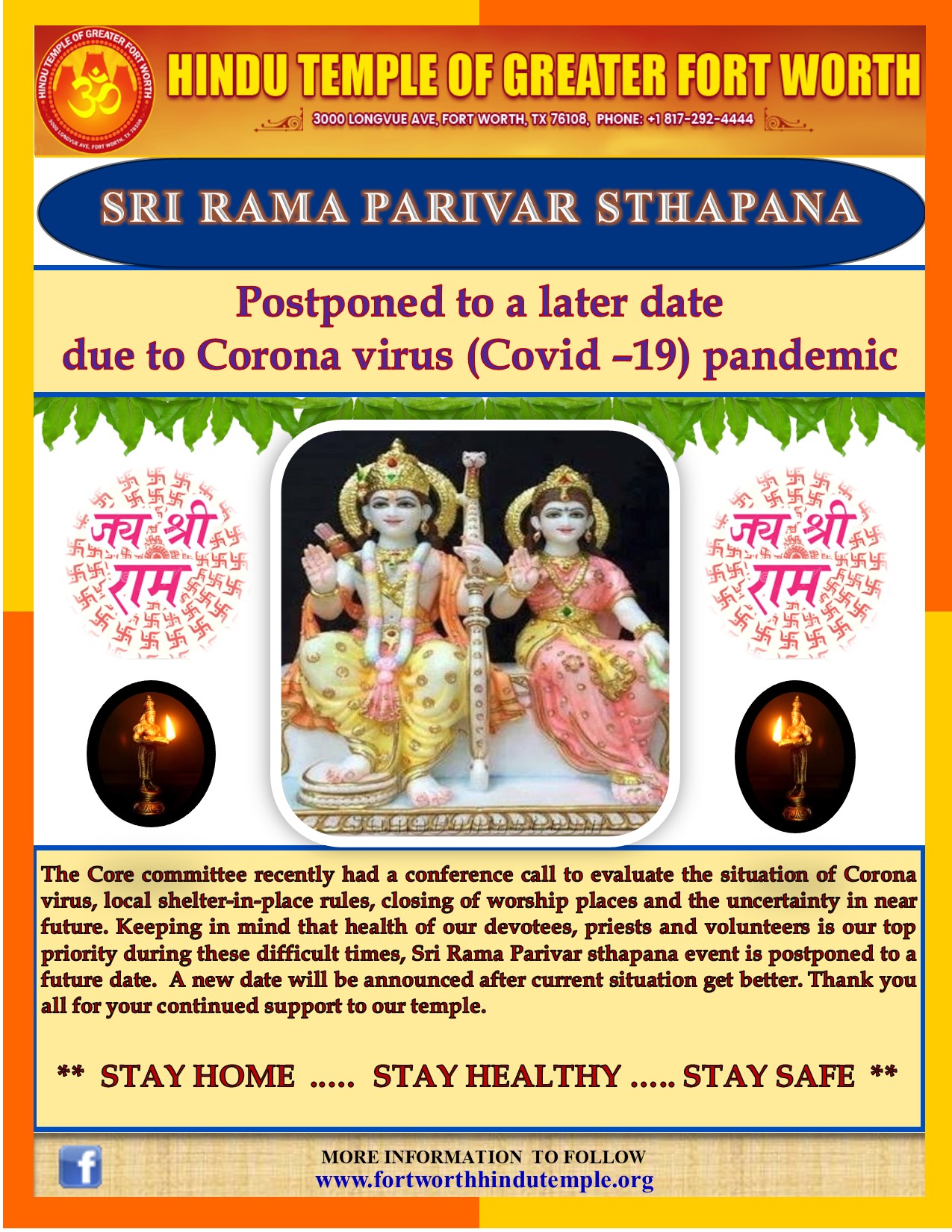 Sri Rama Parivar Sthapana postponed