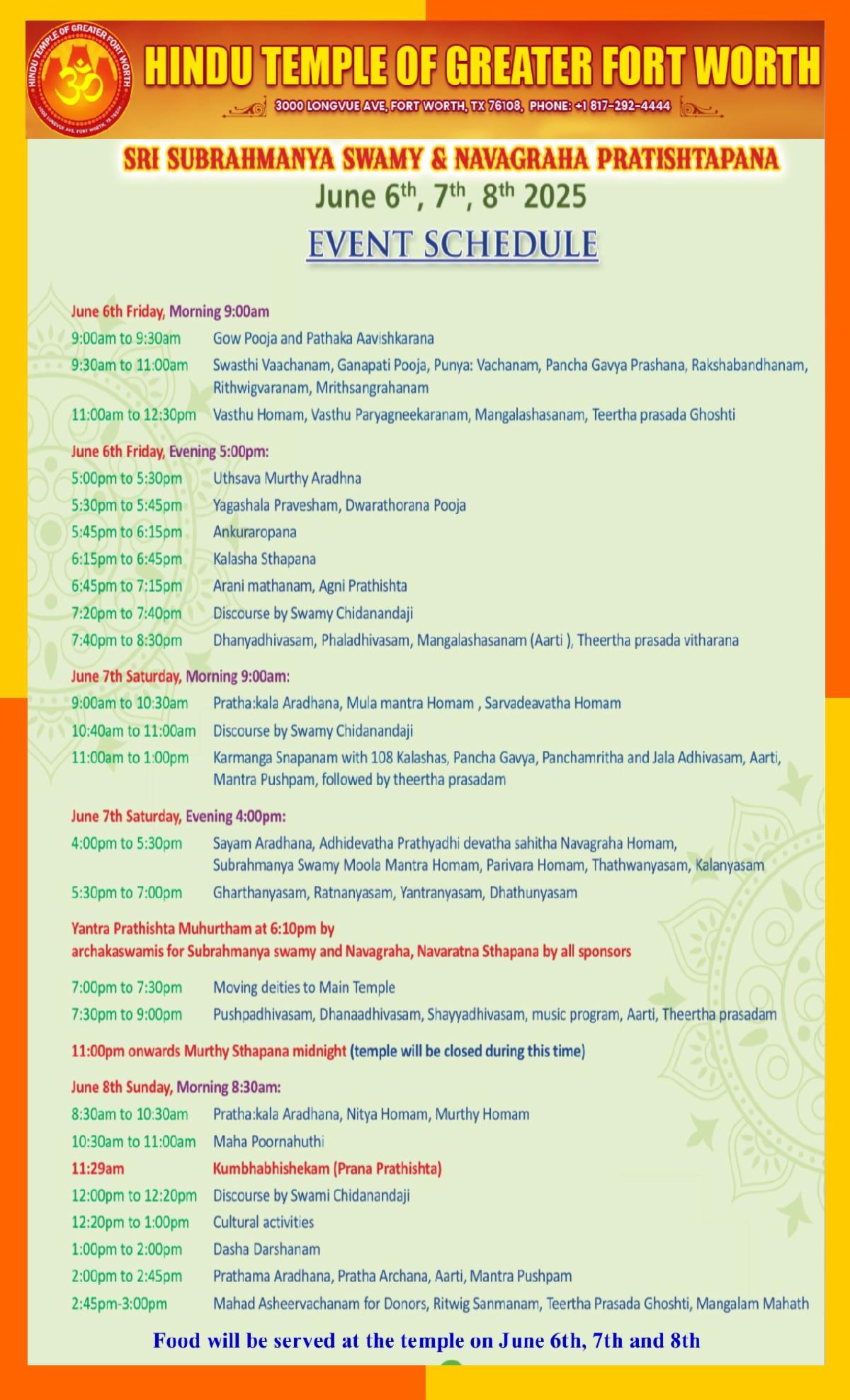Prathishta event schedule