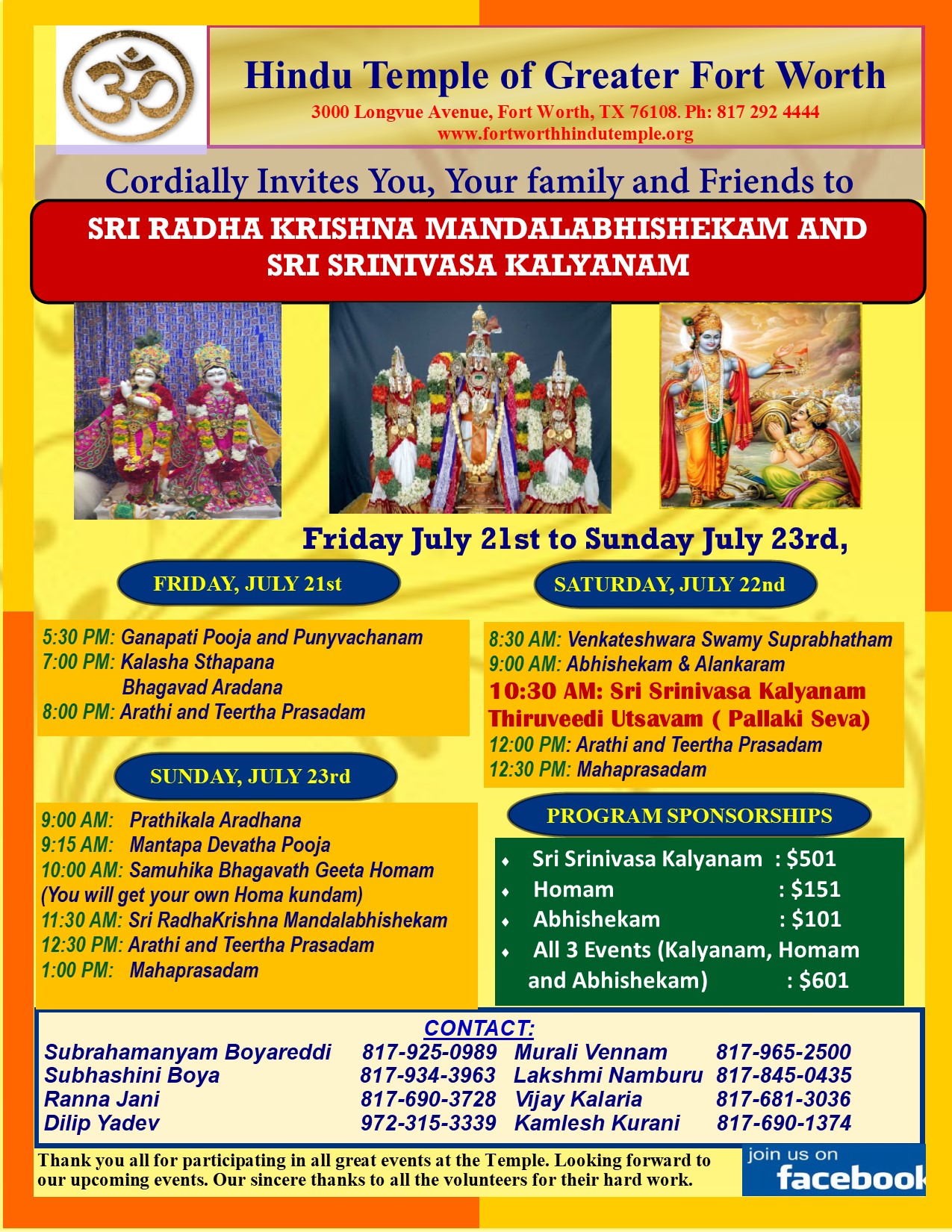 Sri Radhakrishna Mandalabhishekam and Sri Srinivasa Kalyanam