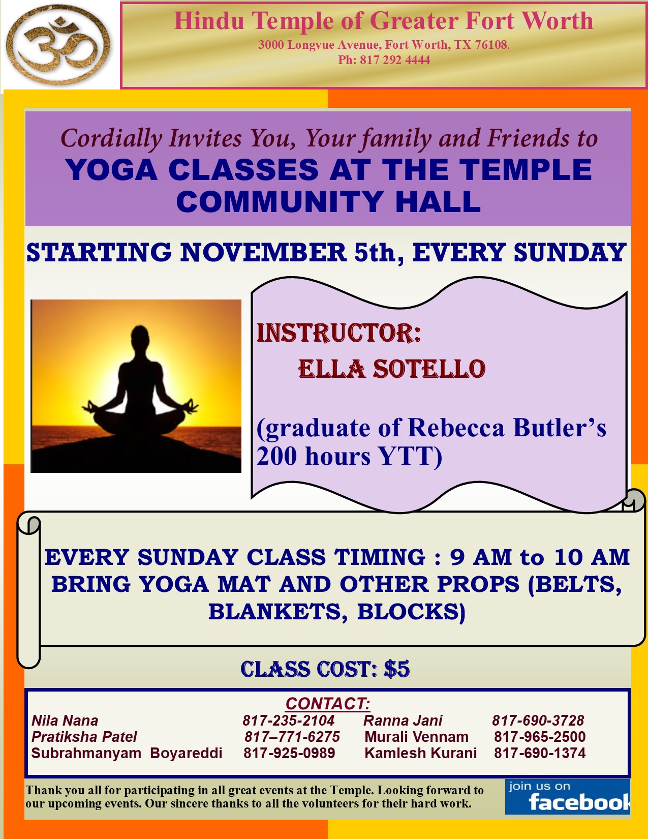 Yoga Classes at temple