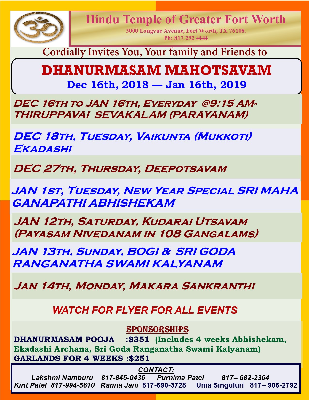 Dhanurmasam Events Schedule